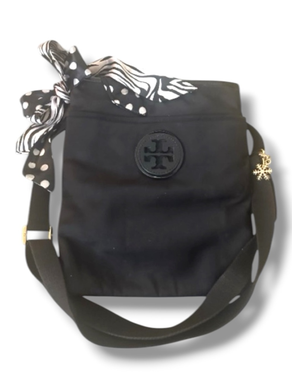 Tory Burch Perry Black Crossbody Bag with Patent Trim & Front Pocket - Picture 9 of 16